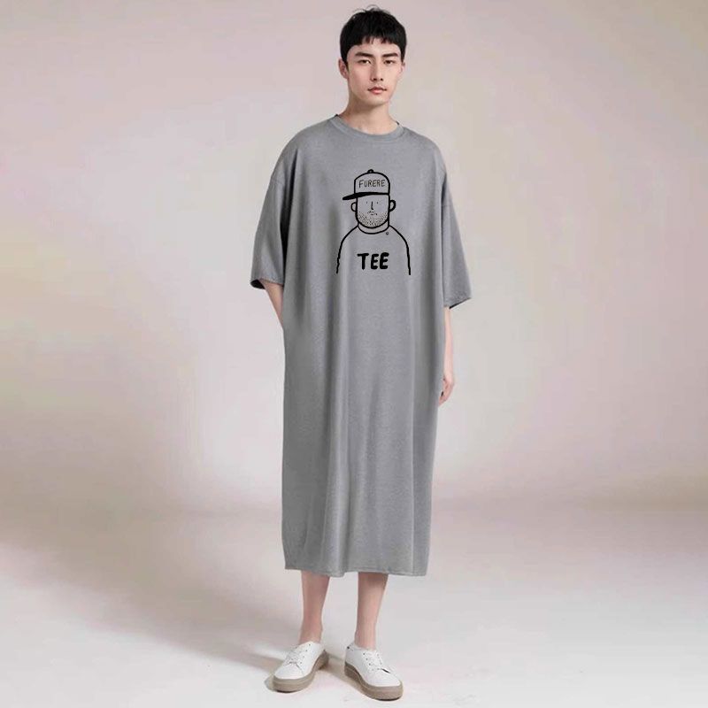 Bathrobe - メンズナイトガウン、ナイトガウン、バスローブ、薄手のパジャマ、メンズロングオーバーニーシンプルルーズ半袖ローブ、夏用ラウンジウェア