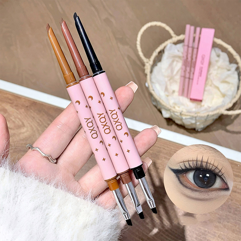 Body Brush - QXQY ダブルヘッドアイライナー、ツーインワンアイブロウペンシルとアンダーアイアイライナー、ブラシヘッド付き、長持ちするメイクアップ、横たわるカイコ
