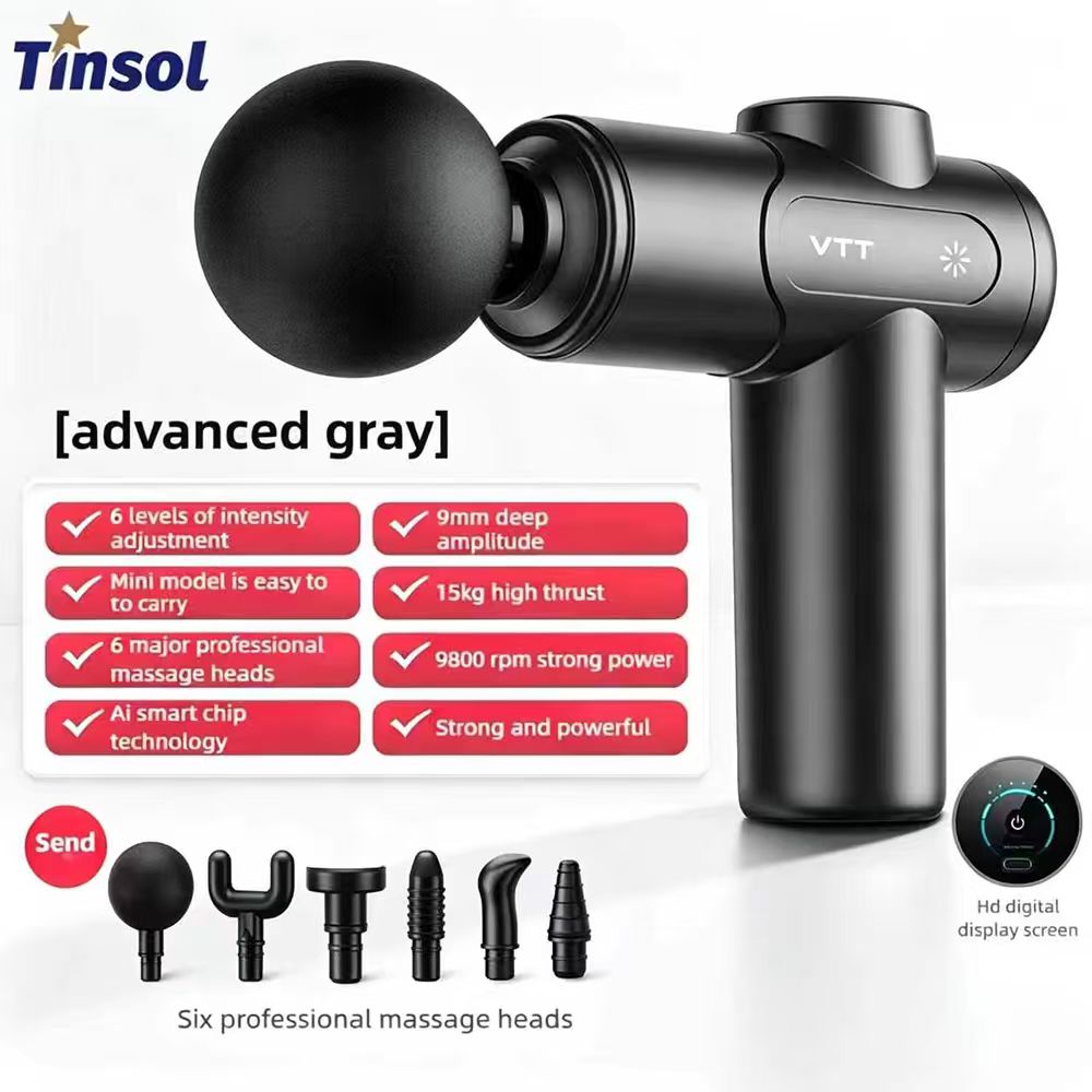Massage Gun - TINSOL電動筋膜ガン ディープティシューパーカッションマッサージャー LEDタッチスクリーン 6種類の交換可能なマッサージヘッド