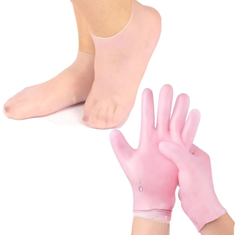 Foot Spa - 1ペア シリコンフットケアソックス＆再利用可能なSPAジェルグローブ 保湿 ひび割れ防止 ヒールフットスパ 角質除去フットマスクカバー