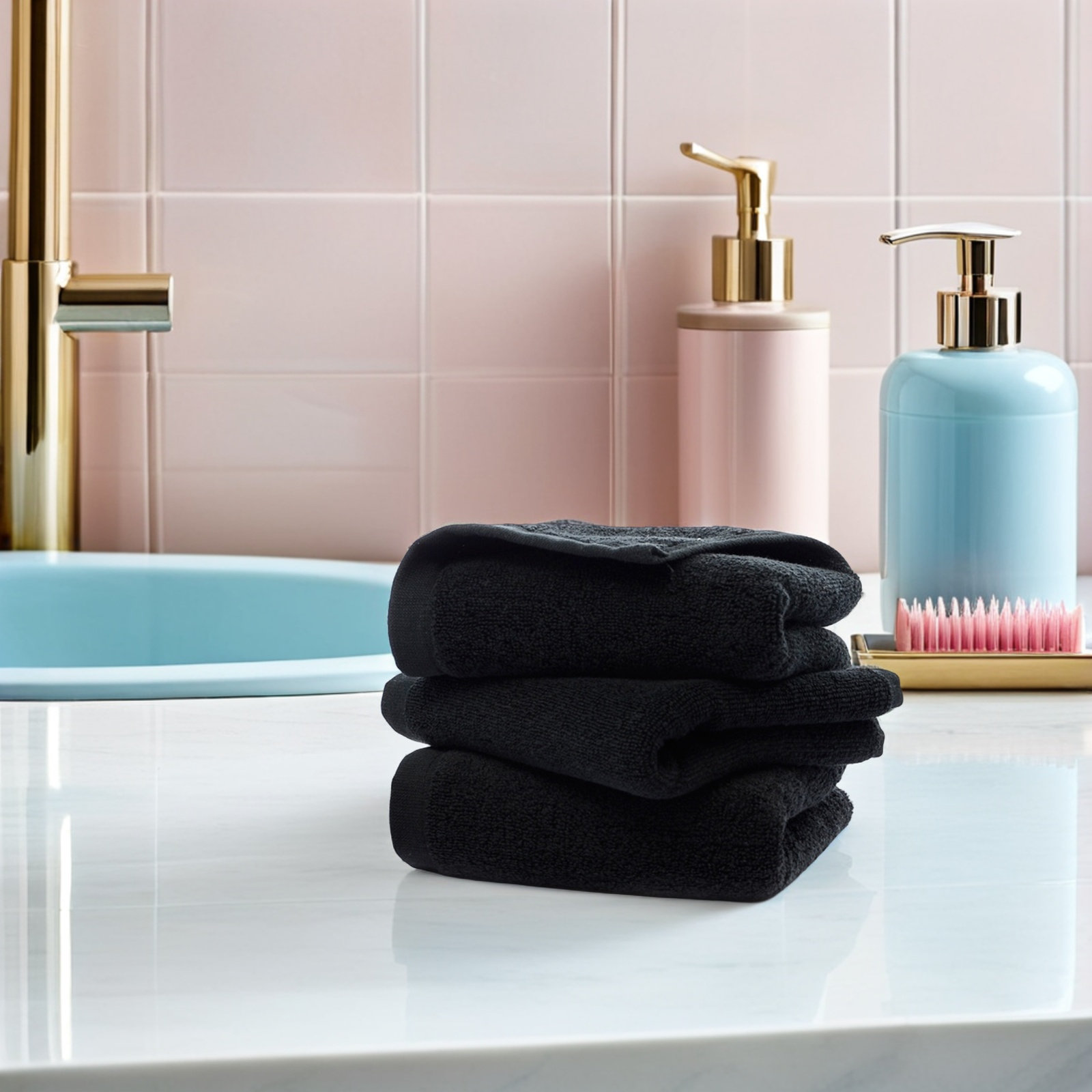 黒色のコットン製ハンドタオル、純綿、35x75cm、特大サイ - Spa Towel のレビューと価格