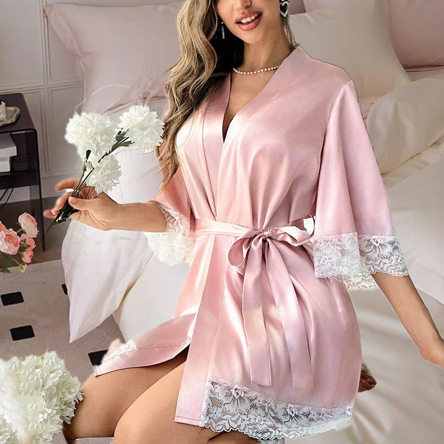 欧米風花嫁用バスローブ、レースアップホームカジュアルナイトガ - Bathrobe のレビューと価格