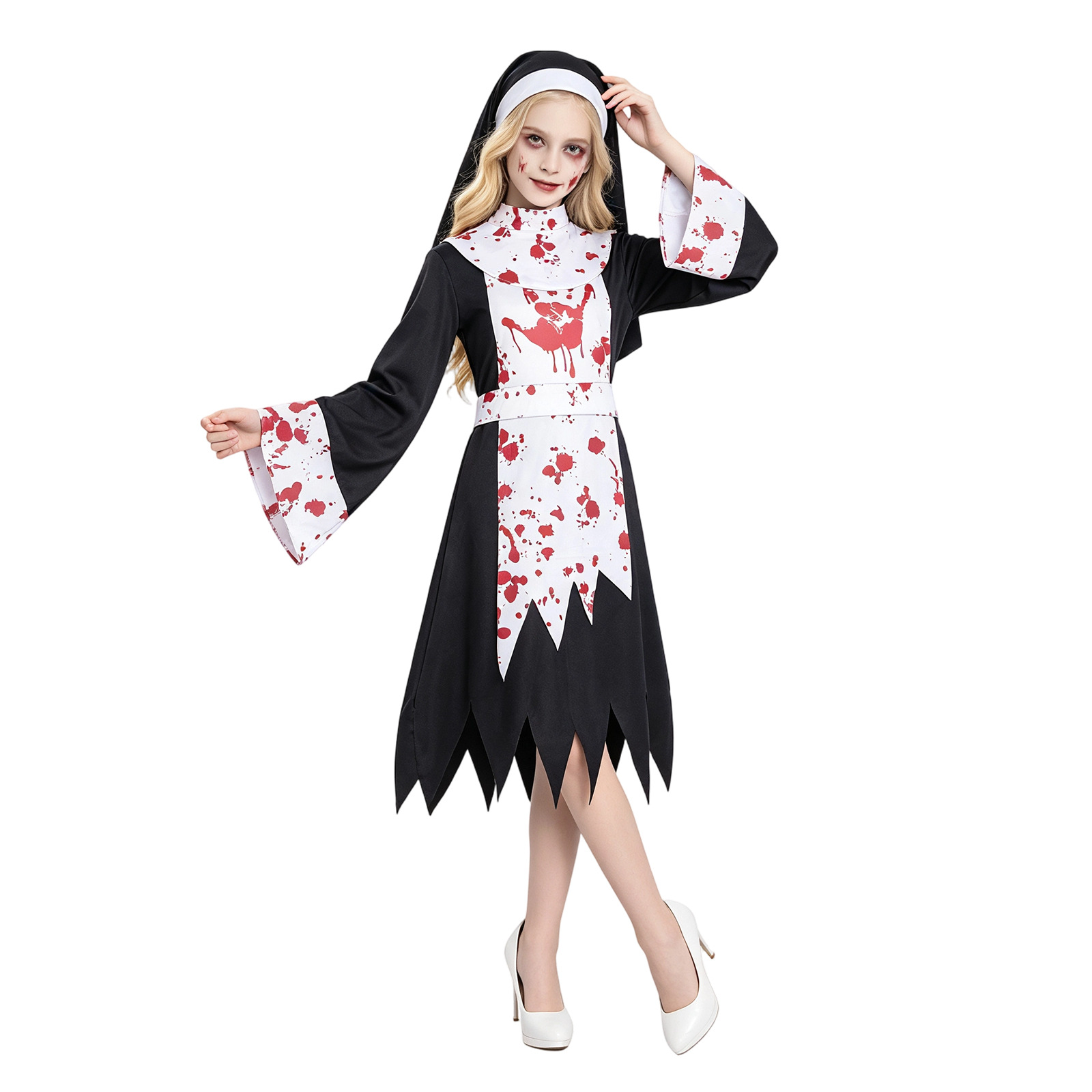 女性・子供用ハロウィン怖いダーク修道女コスプレコスチューム血 - Bathrobe のレビューと価格