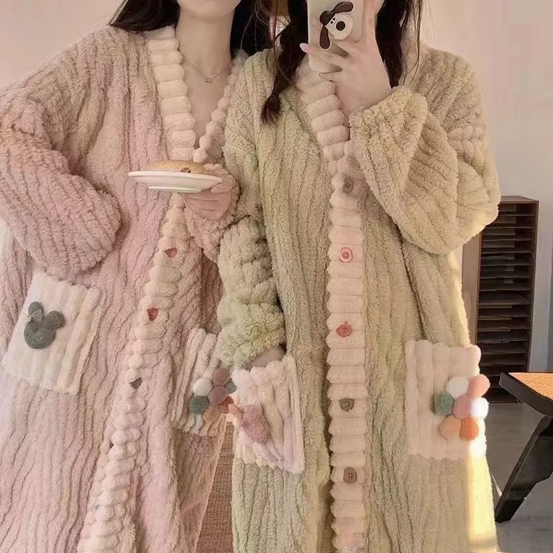 女性のパッド入り厚手暖かいローブ冬長袖ナイトガウンフランネル - Bathrobe のレビューと価格